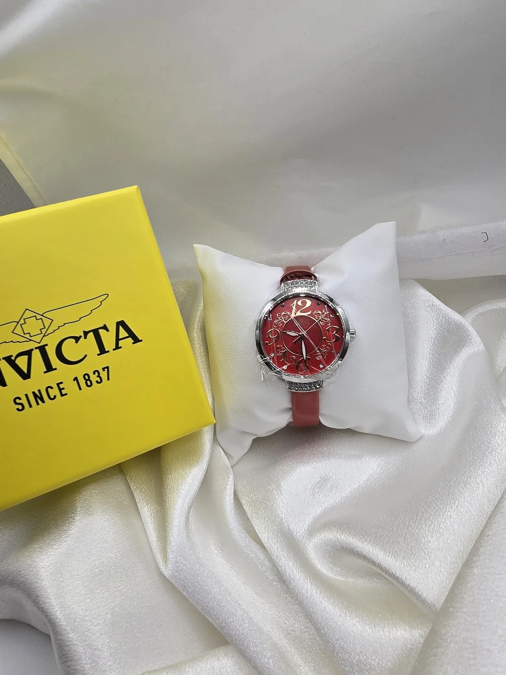Invicta Celestial Women’s Quartz 33mm Silver Case White Dial Red Band